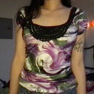 VINTAGE PURPLE AND BLACK LACE TOP